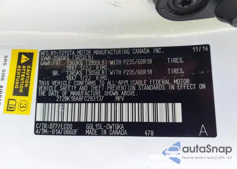 2015 Lexus Rx 350 from USA, damaged, VIN 2T2BK1BA8FC293137